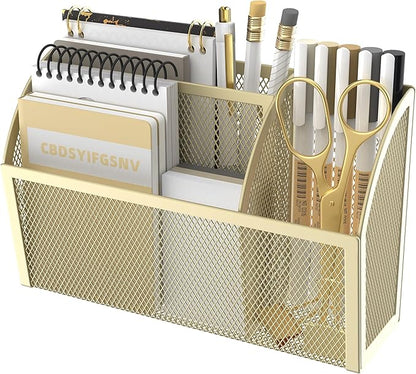 DALTACK Magnetic Pencil Holder Magnetic Shelf for the Whiteboard 3-Grid Mesh Magnetic Pen Holder for Refrigerator Magnetic Organizer Locker Accessories Organizer for Office, Golden Yellow