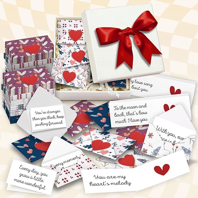 Mini Love Notes For Him Her - Cute Couple Gifts For Him Boyfriend Long Distance, Romantic Valentines Day Gifts For Men, Lunch Box Notes For Husband, Tiny Love Letters Message Note Cards