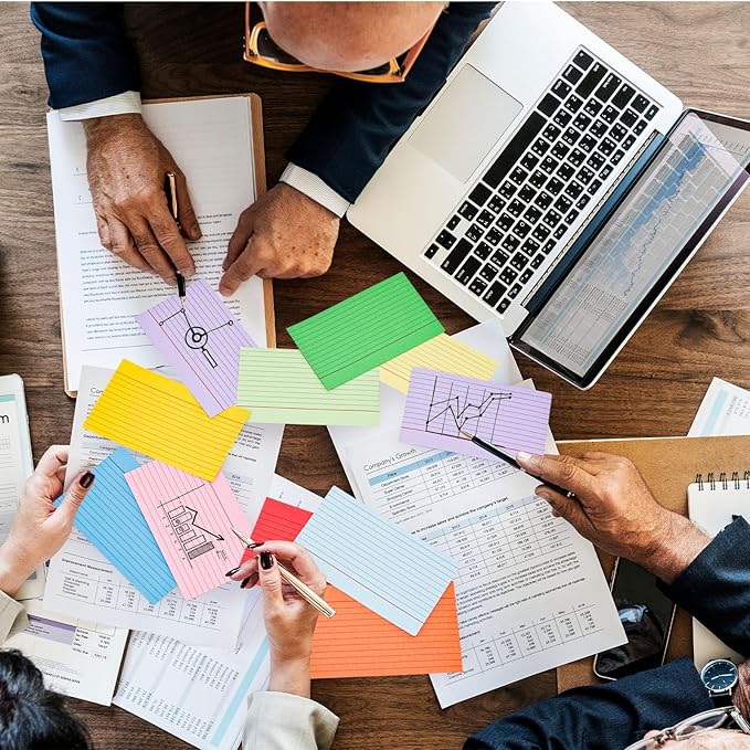 Koogel Index Cards 3 x 5 Inch, 750 Count, Ruled on both Sides, 10 Assorted Colors, Note Cards for Studying School Supplies, Office Organization