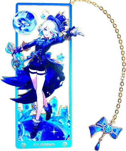 Genshin Impact Furina Metal Bookmark - Anime Figure Merch with 3D Display Box - Birthday Gifts for Fans Friends Gamer Book Lovers - Zllada
