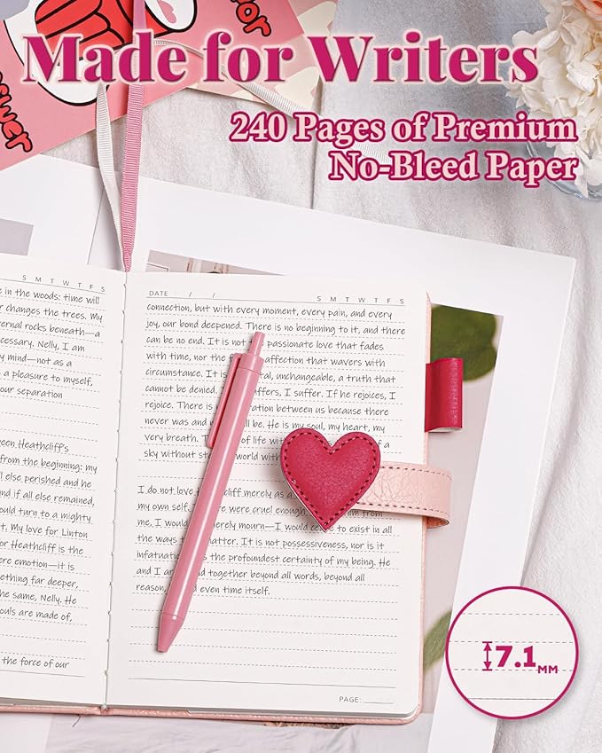 Journal for Women and Girls with Heart Buckle, 240 Pages Girls Diary Journal with Pen for Writing, Cute Daily Writing Journals for Women, B6 Pretty Journaling Hardcover Notebooks (Rose Pink)