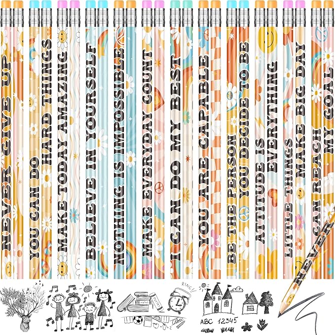 100 Pcs Retro Motivational Pencils Bulk, Inspirational School Pencils for Classroom, Cute Wood Pencils with Encourage Positive Saying, Back to School Supplies for Kids Student Teacher Classroom Reward