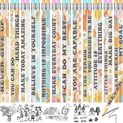 100 Pcs Retro Motivational Pencils Bulk, Inspirational School Pencils for Classroom, Cute Wood Pencils with Encourage Positive Saying, Back to School Supplies for Kids Student Teacher Classroom Reward