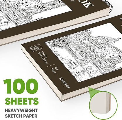 Classroom Must Haves Supplies for Teacher Student, Soucolor 9" x 12" Sketch Book 100 Sheets, Back to School Supplies, Art Sketchbook, Acid Free (68lb/100gsm) Artist Drawing Book Painting Sketching Pad