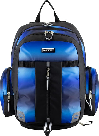 Eastsport Extra Large Backpack Expandable Oversized For Travel Hiking Work Camping Sports Outdoors With Drawstring Bag 18x13.5x9.5 Mochila De Viaje Blue Ombre Black