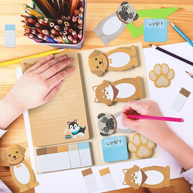 I Just Really Like Dogs Sticky Notes Set, 550 Sheets, Cute Cartoon Puppy Self-Stick Notes Pads Animal Divider Tabs Bundle Writing Memo Pads Back to School Office Supplies Small Gift