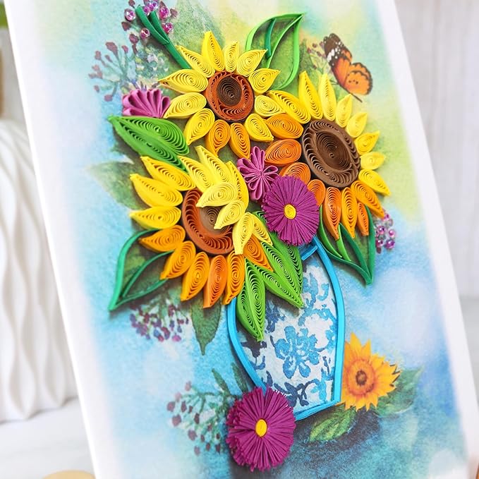 KingKraft Birthday Card for Women, Happy Birthday Card for Mom, Sister, Daughter, Sunflower Quilling Card, Anniversary Card for Wife, Thinking of You, Valentines Day Card, Mothers Day Card