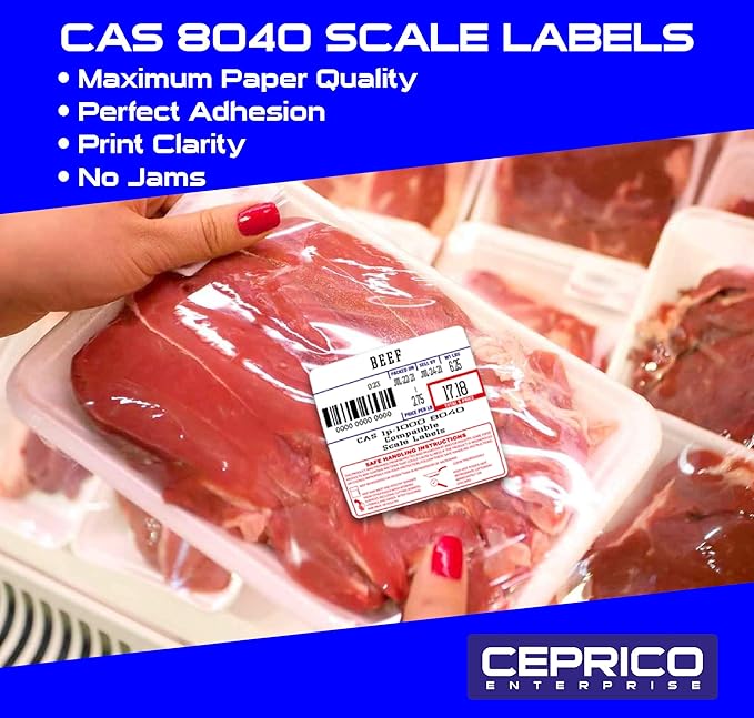 CEPRICO - CAS 8040 Scale Labels | 12 Rolls for CAS Scales | CAS lst-8040 Printing Scale Label | Quality for CAS Digital Scale | UPC Safe Handling | CAS lp 1000 | 500 Labels for Scales | Try It
