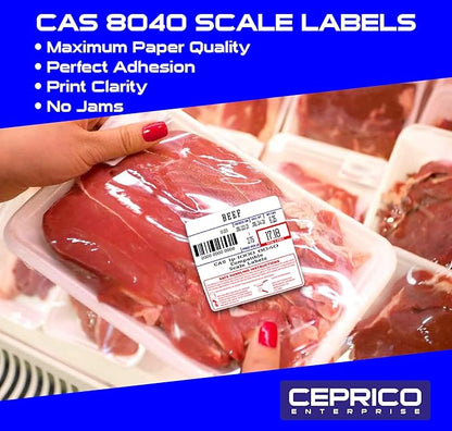 CEPRICO - CAS 8040 Scale Labels | 12 Rolls for CAS Scales | CAS lst-8040 Printing Scale Label | Quality for CAS Digital Scale | UPC Safe Handling | CAS lp 1000 | 500 Labels for Scales | Try It