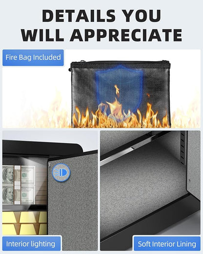 DAYI Biometric Fingerprint Safe Box, 0.8 Cubic Feet Home Safes with Fireproof Bag, Digital Touchpad Security Safe for Money Cash Documents, Dual Alarm System - DF-25 Plus