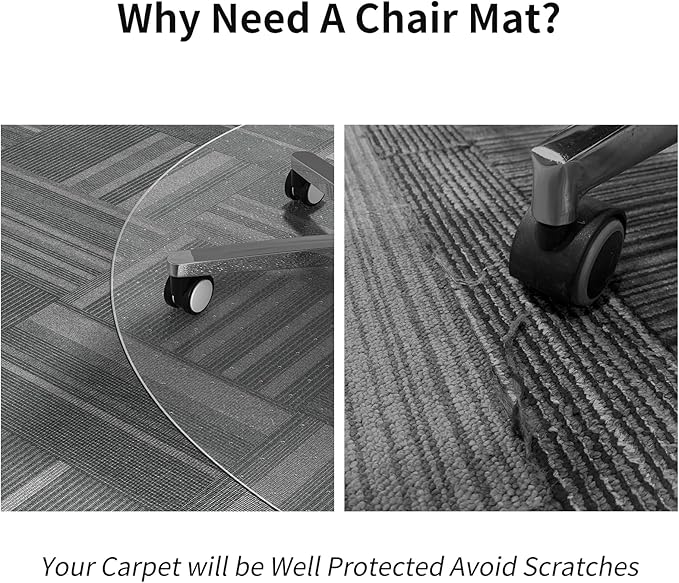 WASJOYE Office Chair Mat for Carpet, 36" Round Clear Home Carpet Chair Mat Protector Cover with Non-Slip Studded for Computer Desk Rolling Chair