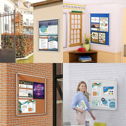 SWANCROWN Enclosed Bulletin Board Magnetic Dry Erase Noticeboard Lockable Display Boards White with Aluminium Frame 26x20inch(4xA4)