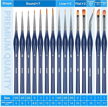 Detail Paint Brushes Set - 15pcs Miniature Paint Brushes, Art Painting for Acrylic Watercolor Gouache Oil & Face Painting, Models, Citadel, Figurine and Paint by Number Kit for Adults