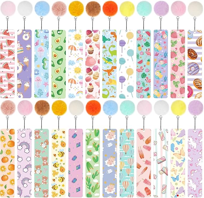 Outus 24 Pcs Kids Bookmarks with Pendant, Cute Bookmarks for Kids, Bookmarks Gifts Bulk for Girls, Women, Teens, Bookmarks with Rulers, Christmas Party Favors School Classroom Reading Presents