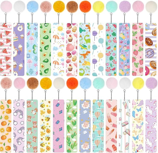 Outus 24 Pcs Kids Bookmarks with Pendant, Cute Bookmarks for Kids, Bookmarks Gifts Bulk for Girls, Women, Teens, Bookmarks with Rulers, Christmas Party Favors School Classroom Reading Presents