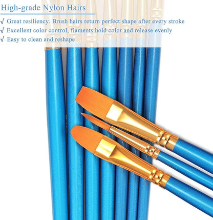 BOSOBO Paint Brushes Set, 2 Pack 20 Pcs Round-Pointed Tip Nylon Hair Artist Acrylic Paint Brushes for Acrylic Painting Oil Watercolor, Face Nail Art, Canvas, Miniature Detailing & Rock Painting, Blue