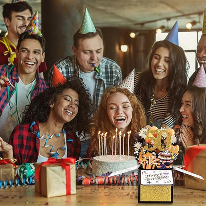 Happy 50th Birthday Pop-Up Card, Colorful Birthday Gift Card Happy Birthday 3D Cards with Envelopes Cool Birthday Pop up Box for Men Women