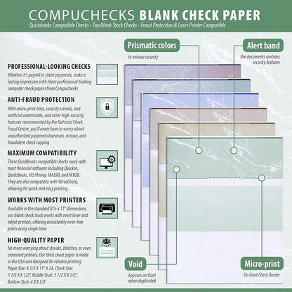 Compuchecks Check on Top Blank Check Paper - 2500 Pack, Quick-Books & Laser Printer Compatible - Security Business Checks with Voucher - 8.5" x 11" Brown Marble