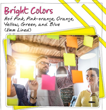 Better Office Products Lined Sticky Notes 3 x 3, 20 Pack Box, 2,000 Sheets (100/Pad), Self Stick Notes with Lines, Bright Assorted Colors, Post Memos, Strong Adhesive, 20 Pads in Box