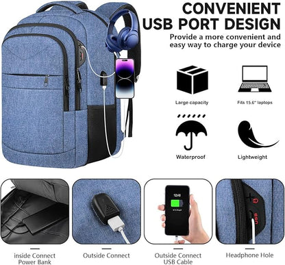 Lapsouno Travel Laptop Backpack, Travel Backpack, TSA Laptop Backpack, 15.6 inch Bag with USB Port,TSA Friendly Water Resistant College School Business Computer Bag Backpack Men Women, Blue