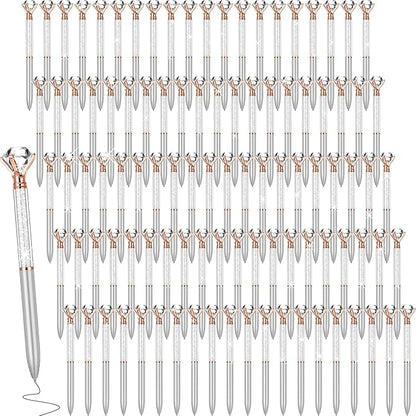 Sherr 100 Pack Big Crystal Diamond Pens Cute Ballpoint Pens Retractable Ballpoint Rhinestones Crystal Bling Gem Plated Black Gel Ink Office Supplies Gifts for Women(Silver,Wedding Style)