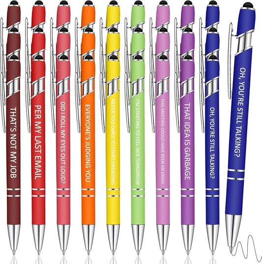 Eersida 30 Pcs Snarky Office Pens Funny Insulting Pens Arcastic Negative Quotes Ballpoint Macaron Touch Stylus for Office, Black Ink
