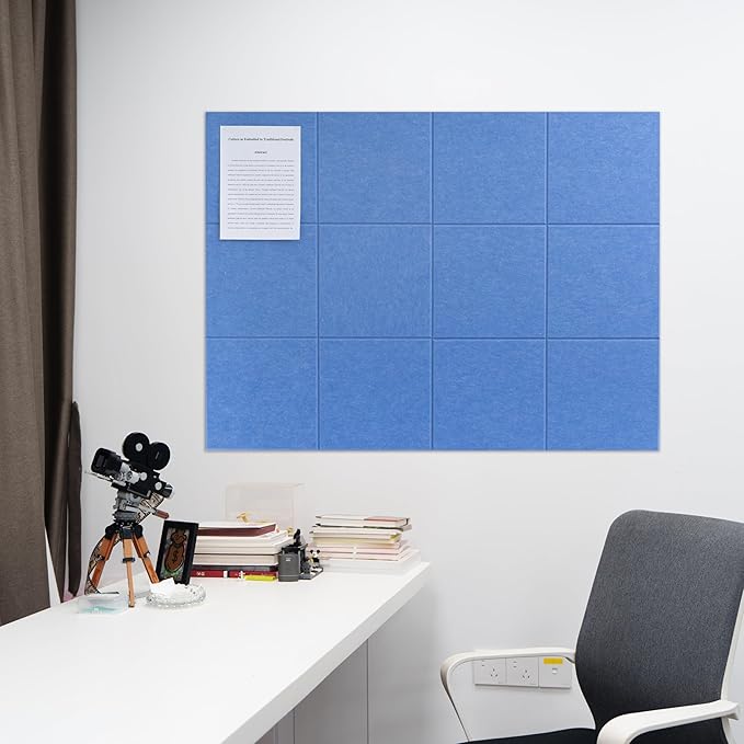 Large Felt Bulletin Board(48" x 36"),Cork Board Alternative,12 Pack Felt Wall Tiles with Safe Removable Adhesive Tabs,Notice Pin Board/Message Board/Vision Board for Office, School & Home