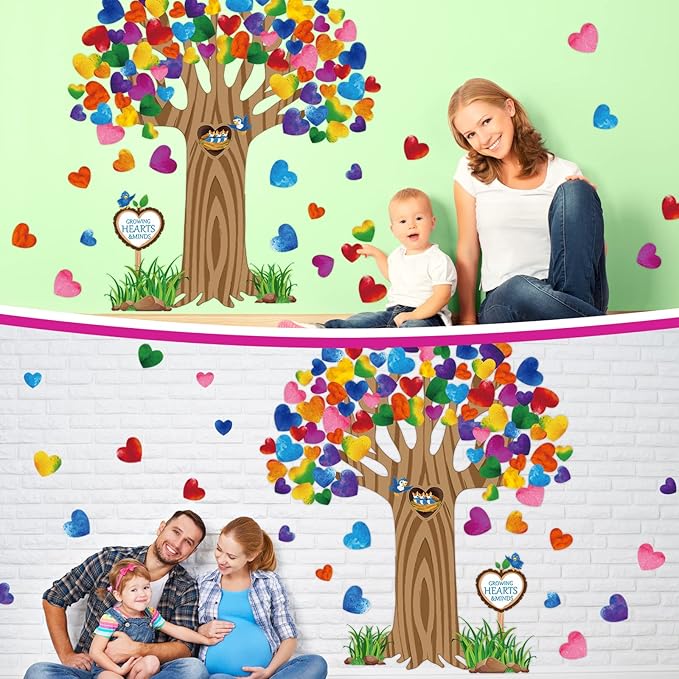 Classroom Tree Bulletin Board Decorations Set Hearts Bulletin Board Tree Cutouts Teacher Classroom Wall Decor for Elementary School Chalkboard Supplies (Lovely Style)