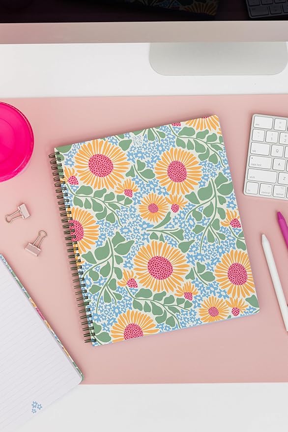 Steel Mill & Co Cute Large Spiral Notebook College Ruled, 11" x 9.5" with Durable Hardcover and 160 Lined Pages (Sunflower)