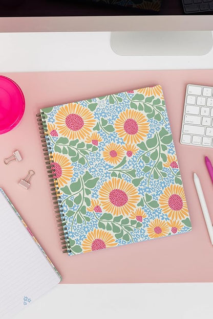 Steel Mill & Co Cute Large Spiral Notebook College Ruled, 11" x 9.5" with Durable Hardcover and 160 Lined Pages (Sunflower)
