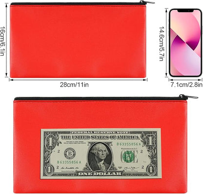 2 Pieces Money Bags with Zipper, 11x6.1 inch Money Pouch, Bank Bag, Cash Bag, Check Wallet, Cosmetics(Red)