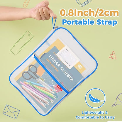 Pendancy Mesh Zipper Pouch 14.8x10.8 in Transparent Lightweight Nylon File Folders, A4 Size Multi-Layer Subject Document Organizer Accessories Storage Bag for Office and School Supplies(4 PCS)