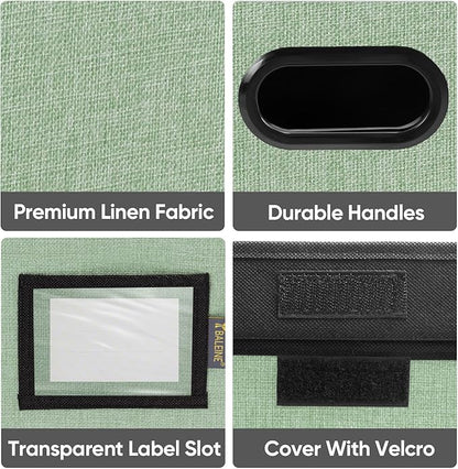 BALEINE File Organizer Box with Lid, Collapsible File Folder Organizer with Plastic Slide, Hanging File Folder Box for Office Document Storage (2 Pack, Green)