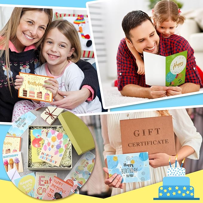 Harloon 200 Pack Happy Birthday Card Assorted Bulk with Blank Envelopes and Stickers 4 x 6 Inches Greeting Blank Happy Birthday Cards for Men Women Adults Kids, 20 Styles(Cute Style)