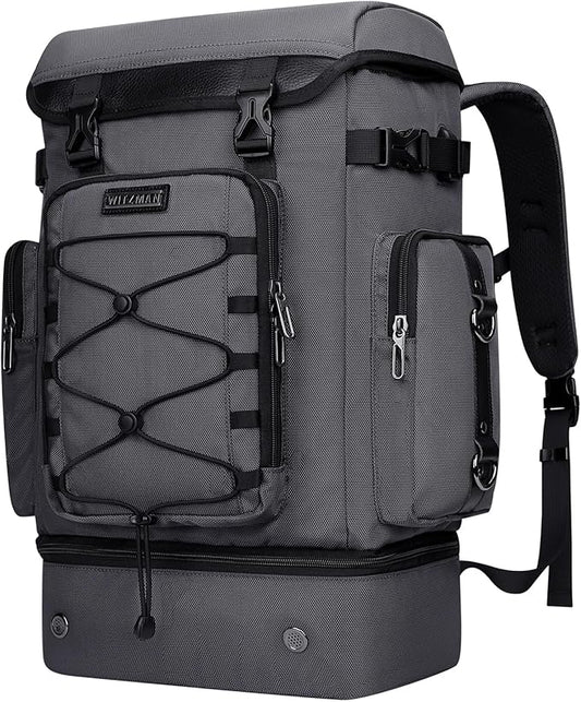 WITZMAN Travel Backpack for Men Women Carry on Bags for Airline Approved Convertible Duffle Luggage Backpack Shoe Compartment（B691 Silvery Grey）