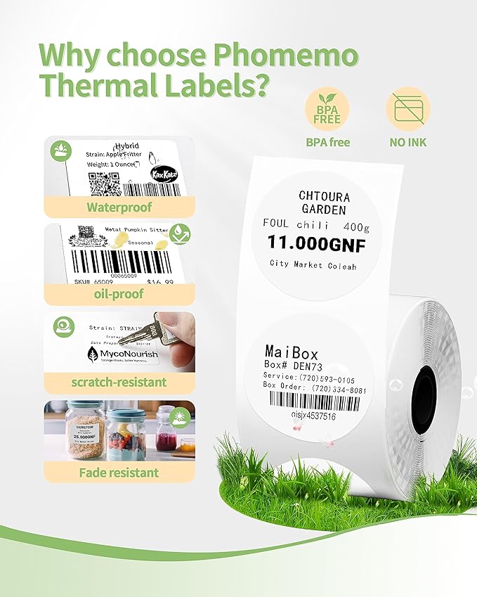 3 Roll Self-Adhesive Round Circle Thermal Labels for Phomemo M110/M221/M220/M120/M200/M110S Label Printers,1.96"（50 mm）,Multi-Purpose Thermal Stickers,Black on White,140Labels/Roll