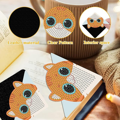 Diamond Art Bookmark Shape Rhinestone Bookmark Crystal DIY Diamond Drawing Bookmark Diamond Art by Number Embroidery Painting Bookmark for Arts Crafts Gift (Cats&Dogs 8)