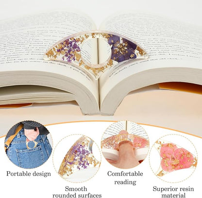 Book Page Holder for Reading, 4 PCS Dried Flower Resin Transparent Bookmark, Thumb Book Page Holder Reading Accessories for Reading Lovers, Gifts for Bookworm, Literary, Students and Teachers