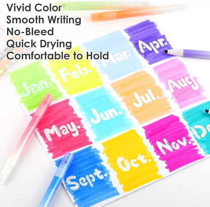 Erasable Highlighters Assorted Colors 12 Pack, Dual Tip Erasable Markers Pens, Chisel Tip Smooth Writing Journaling Highlighters School Office Supplies