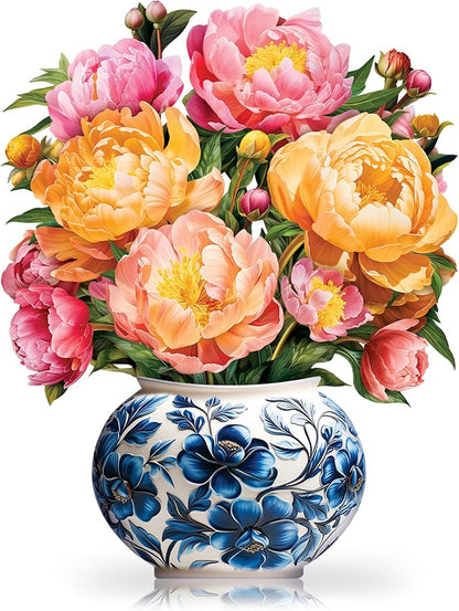 Paper Pop-Up Flower Card, Peony, Forever Flowers Bouquet 3D Popup Greeting Cards, Blank Note Envelope, Birthday Gift Cards, Mother's Day, Holiday Decorations