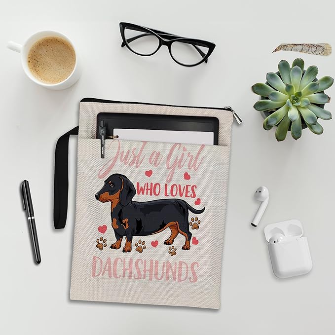 Dachshund Book Sleeve,Just a Girl Who Loves Dachshunds Book Sleeve Book Covers Book Protector Pouch with Zipper,Book Sleeve Gifts for Book Lovers Readers,Book Cover for Paperback 9.4x12.1 Inch
