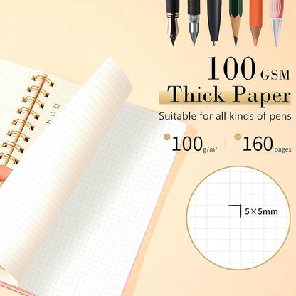 Yoment Graph Paper Notebook A5 Graphing Spiral Notebook 160 Pages Grid Paper Notebook Spiral Bound Pink Hardcover Spiral Journal 5x7 Grid Notebooks for Note Taking, Pink
