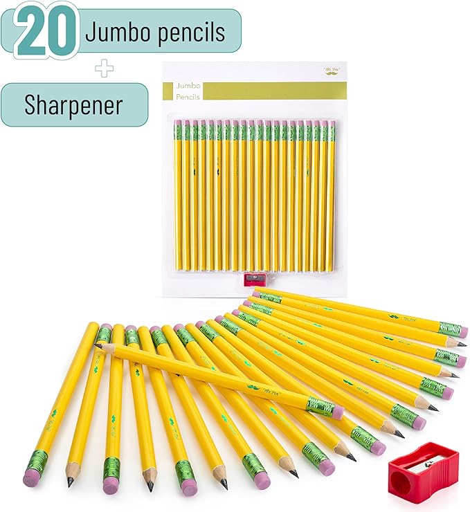 Mr. Pen- Jumbo Pencils, 20 Pencils with 1 Sharpener, Fat Pencils for Kids Ages 2-4, Kindergarten Pencils, Thick Pencils for Kids Aes 4-8, Preschool Pencils, Big Pencils for Preschoolers, Large Pencil