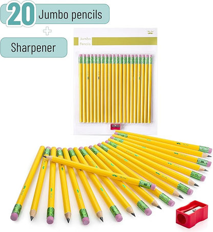 Mr. Pen- Jumbo Pencils, 20 Pencils with 1 Sharpener, Fat Pencils for Kids Ages 2-4, Kindergarten Pencils, Thick Pencils for Kids Aes 4-8, Preschool Pencils, Big Pencils for Preschoolers, Large Pencil