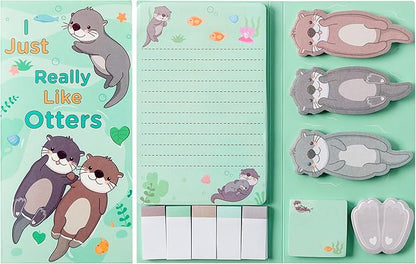 I Just Really Like Otters Sticky Notes Set, 550 Sheets, Cute Cartoon Otters Self-Stick Notes Pads Sea Animal Divider Tabs Bundle Writing Memo Pads Back to School Office Supplies Small Gift