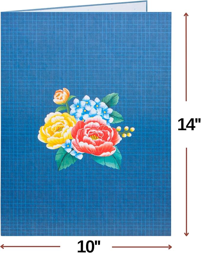 Paper Love 3D Pop Up Flower Bouquet Card, Wonderland, with Detachable Paper Flowers For Anniversay, Wedding, Thank You, Mother's Day - Jumbo 10" x 14" Card - Includes Envelope and Note Tag