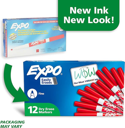 EXPO 86002 Sanford EXPO Low Odor Dry Erase Marker, Fine Point, Red, Box of 12