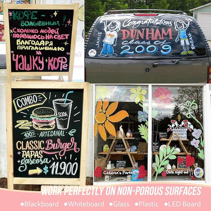 Window Chalk Markers Washable, Macaron 8 Colors Jumbo Chalk Marker Car Glass Erasable, Liquid Chalk Pens with 10mm Thick Tips for Chalkboard, Windows, Glass, Mirror, Auto, Poster, Bistro, Cars of DIY