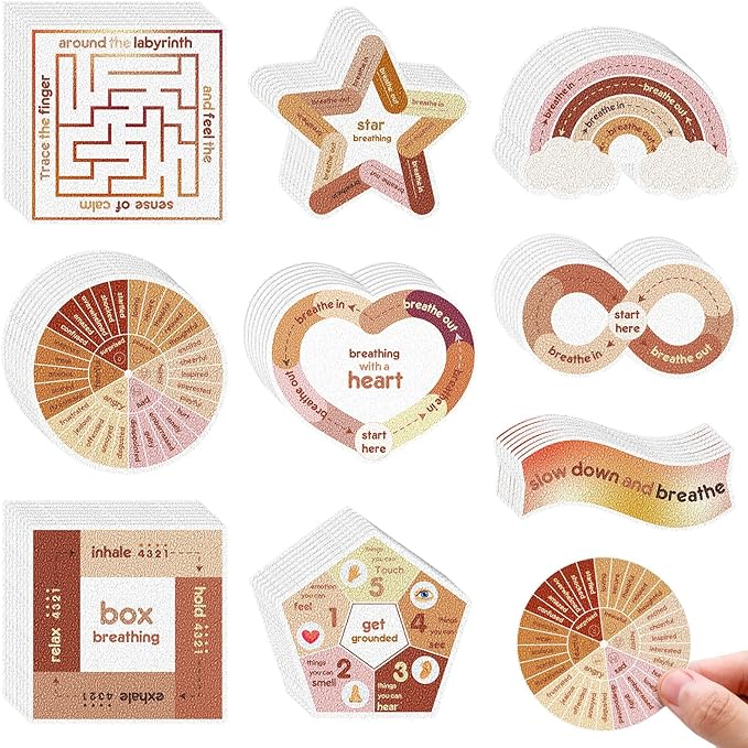 Libima 72 Pieces Anxiety Sensory Stickers Anxiety Textured Stickers Fidget Stickers Mindfulness Sticker School Counselor Supplies Adult Sensory Items Anxiety Relief, 9 Styles(Boho Color)