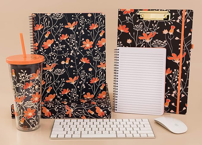 Steel Mill & Co Cute Mini Spiral Notebook, 8.25" x 6.25" Journal with Durable Hardcover and 160 Lined Pages, Floral Vines